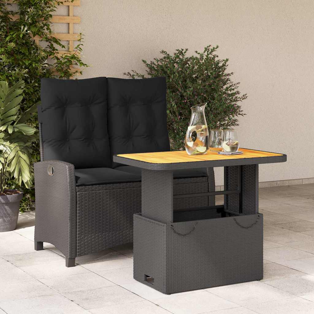 Set da Pranzo da Giardino 2 pz con Cuscini Nero in Polyrattan | homemem39