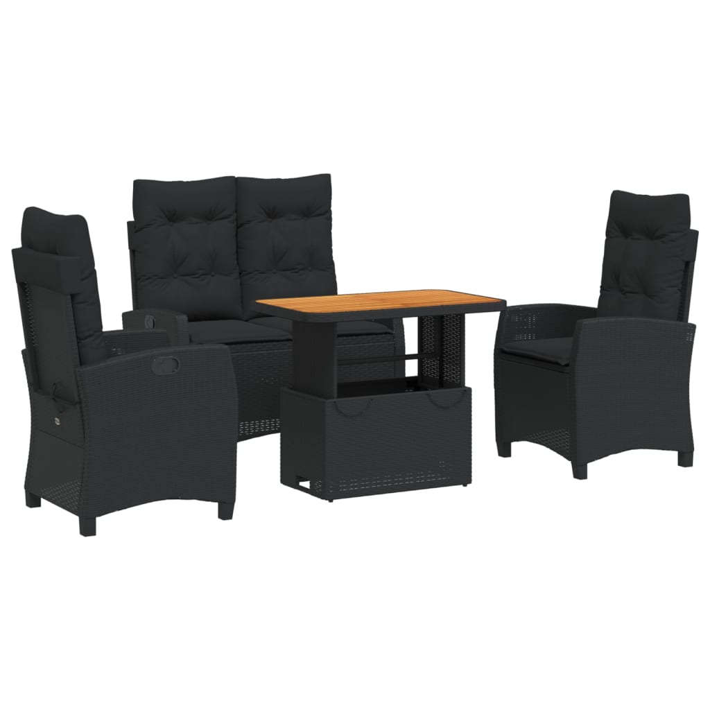 Set da Pranzo da Giardino 4 pz con Cuscini Nero in Polyrattan - homemem39