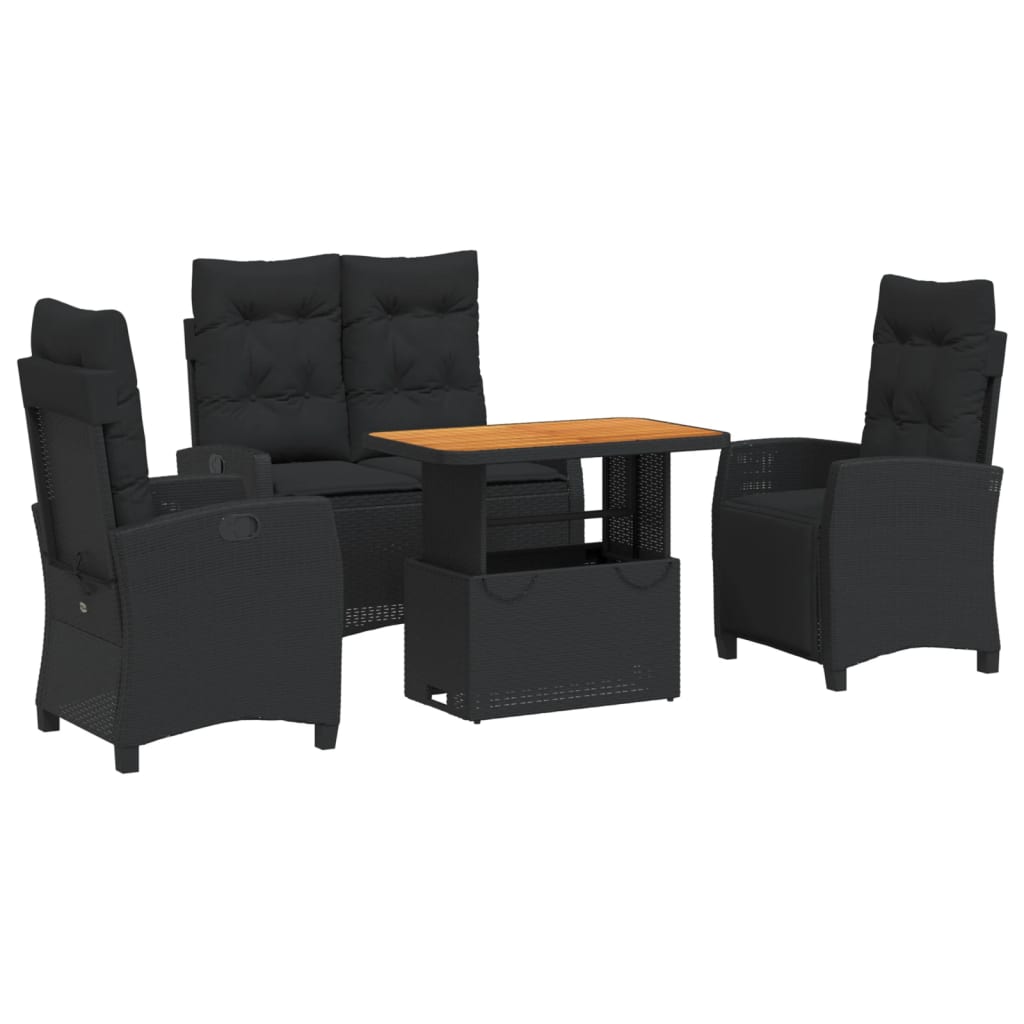 Set da Pranzo da Giardino 4 pz con Cuscini Nero in Polyrattan - homemem39