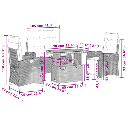 Set da Pranzo da Giardino 4 pz con Cuscini Nero in Polyrattan - homemem39