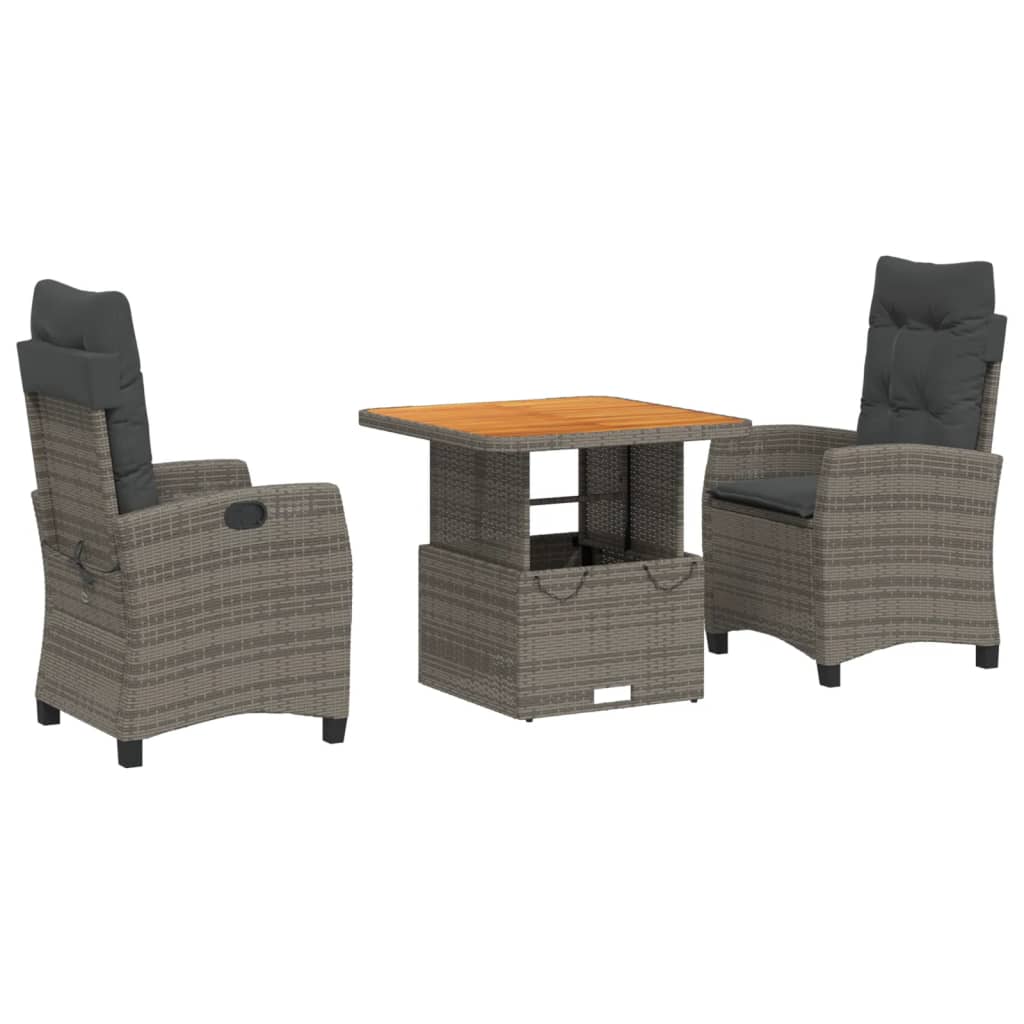 Set da Pranzo da Giardino 3 pz con Cuscini in Polyrattan Grigio - homemem39