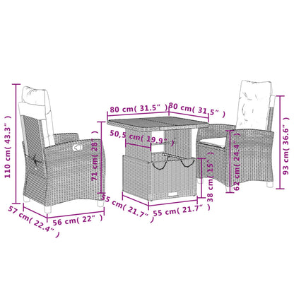 Set da Pranzo da Giardino 3 pz con Cuscini in Polyrattan Grigio | homemem39