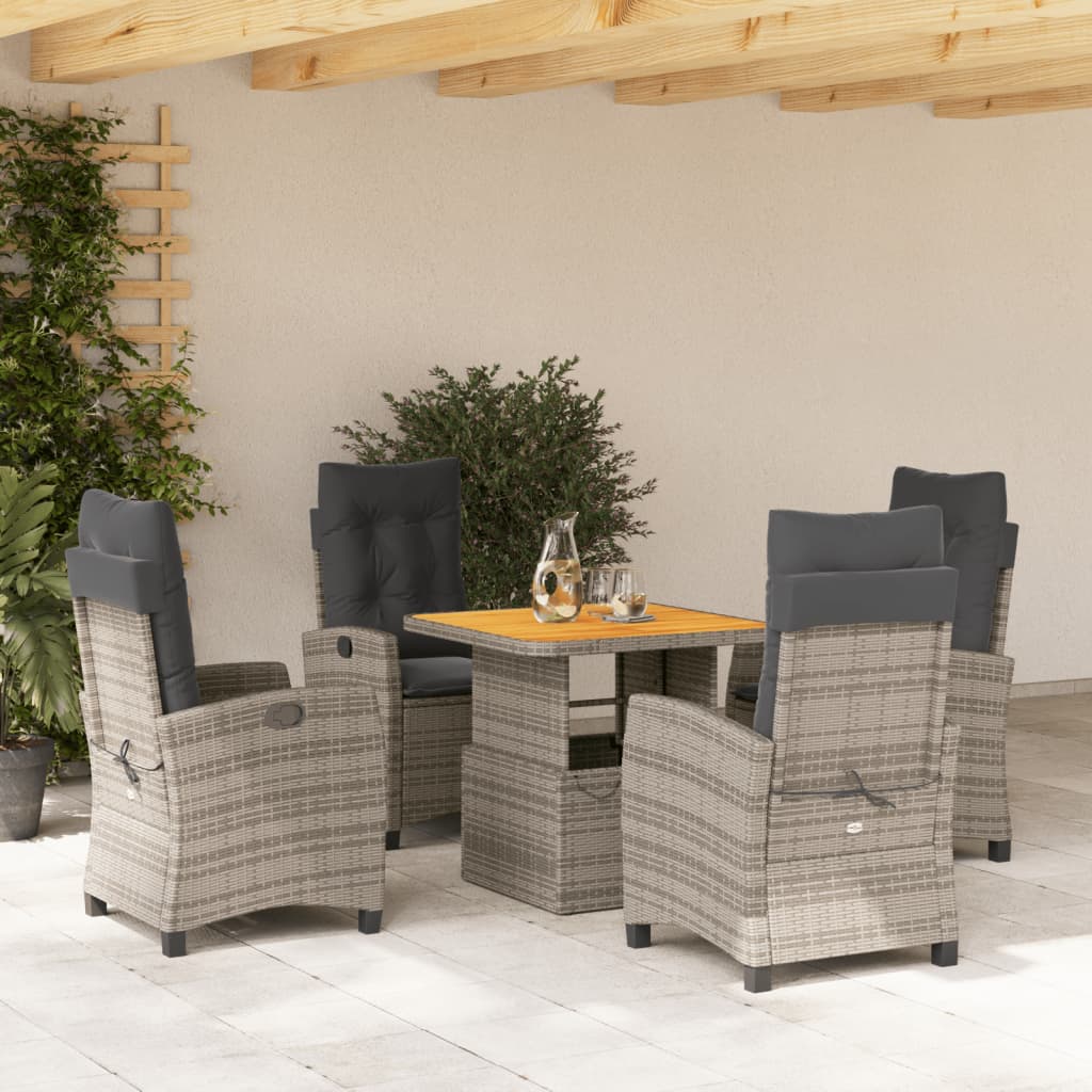 Set da Pranzo da Giardino 5 pz con Cuscini in Polyrattan Grigio | homemem39