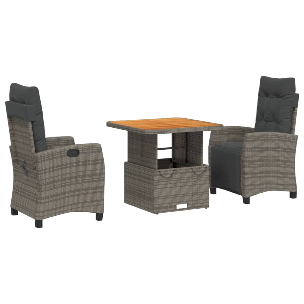 Set da Pranzo da Giardino 3 pz con Cuscini in Polyrattan Grigio | homemem39