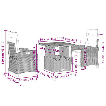 Set da Pranzo da Giardino 3 pz con Cuscini in Polyrattan Grigio | homemem39