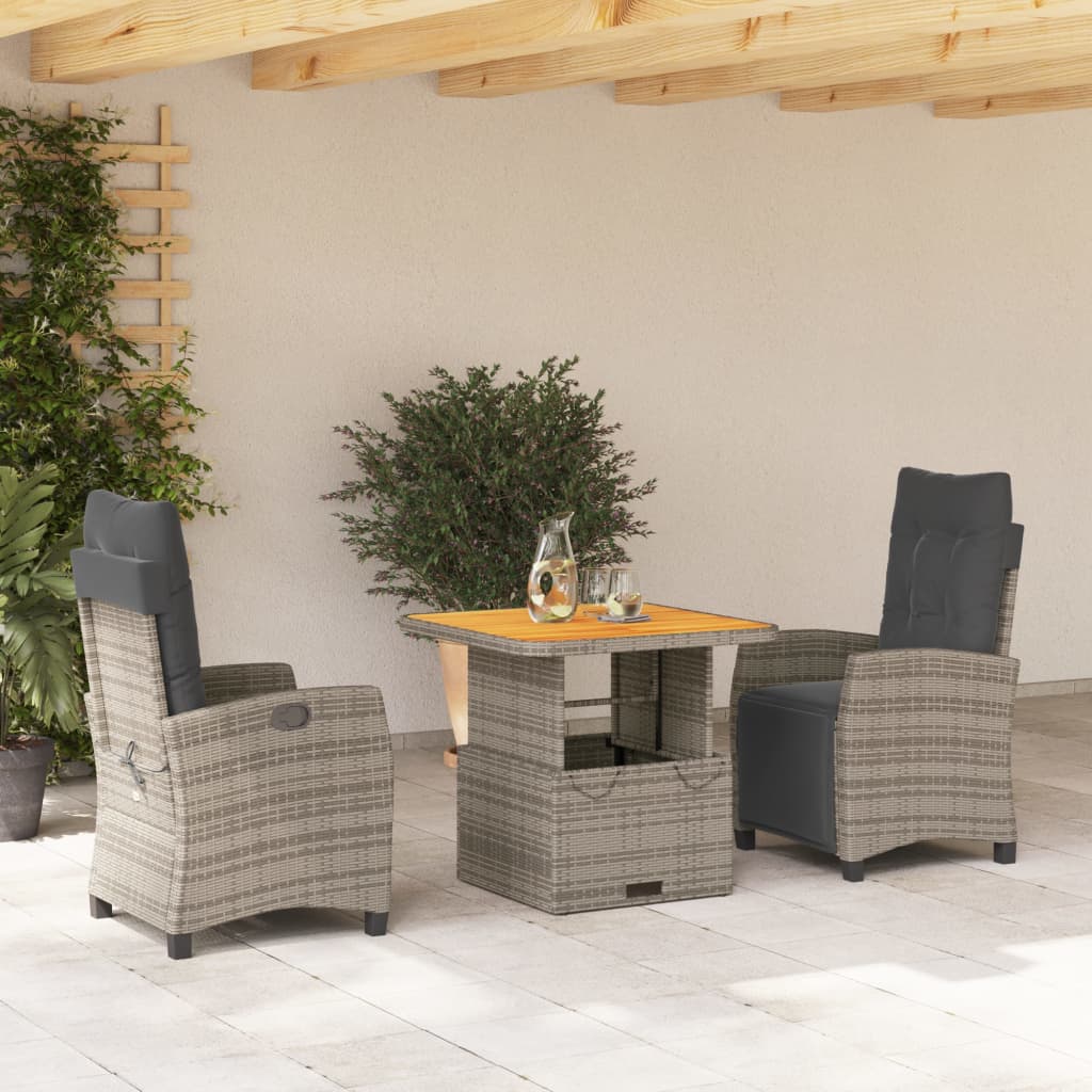 Set da Pranzo da Giardino 3 pz con Cuscini in Polyrattan Grigio | homemem39