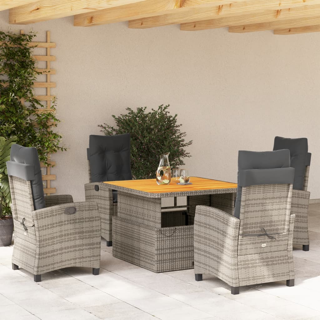 Set da Pranzo da Giardino 5 pz con Cuscini in Polyrattan Grigio - homemem39