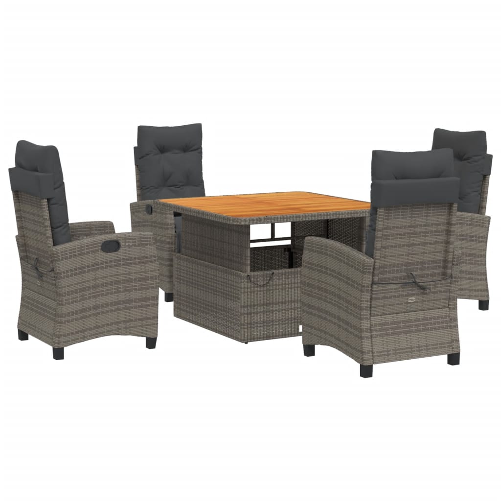 Set da Pranzo da Giardino 5 pz con Cuscini in Polyrattan Grigio | homemem39