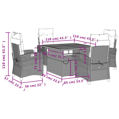 Set da Pranzo da Giardino 5 pz con Cuscini in Polyrattan Grigio | homemem39