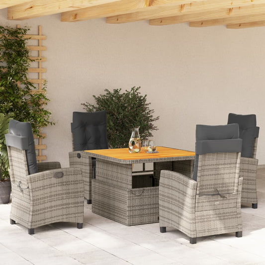 Set da Pranzo da Giardino 5 pz con Cuscini in Polyrattan Grigio - homemem39