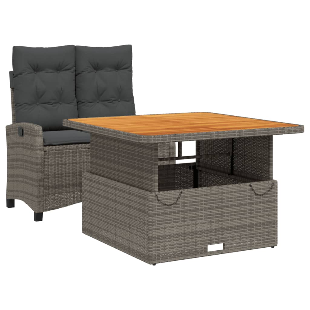 Set da Pranzo da Giardino 2 pz con Cuscini in Polyrattan Grigio - homemem39