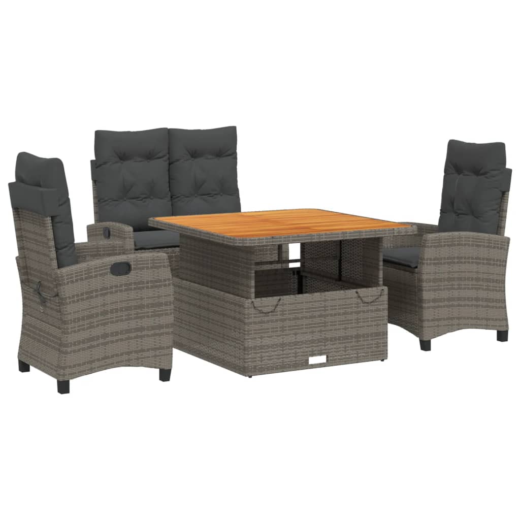Set da Pranzo da Giardino 4 pz con Cuscini in Polyrattan Grigio - homemem39