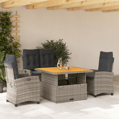Set da Pranzo da Giardino 4 pz con Cuscini in Polyrattan Grigio | homemem39
