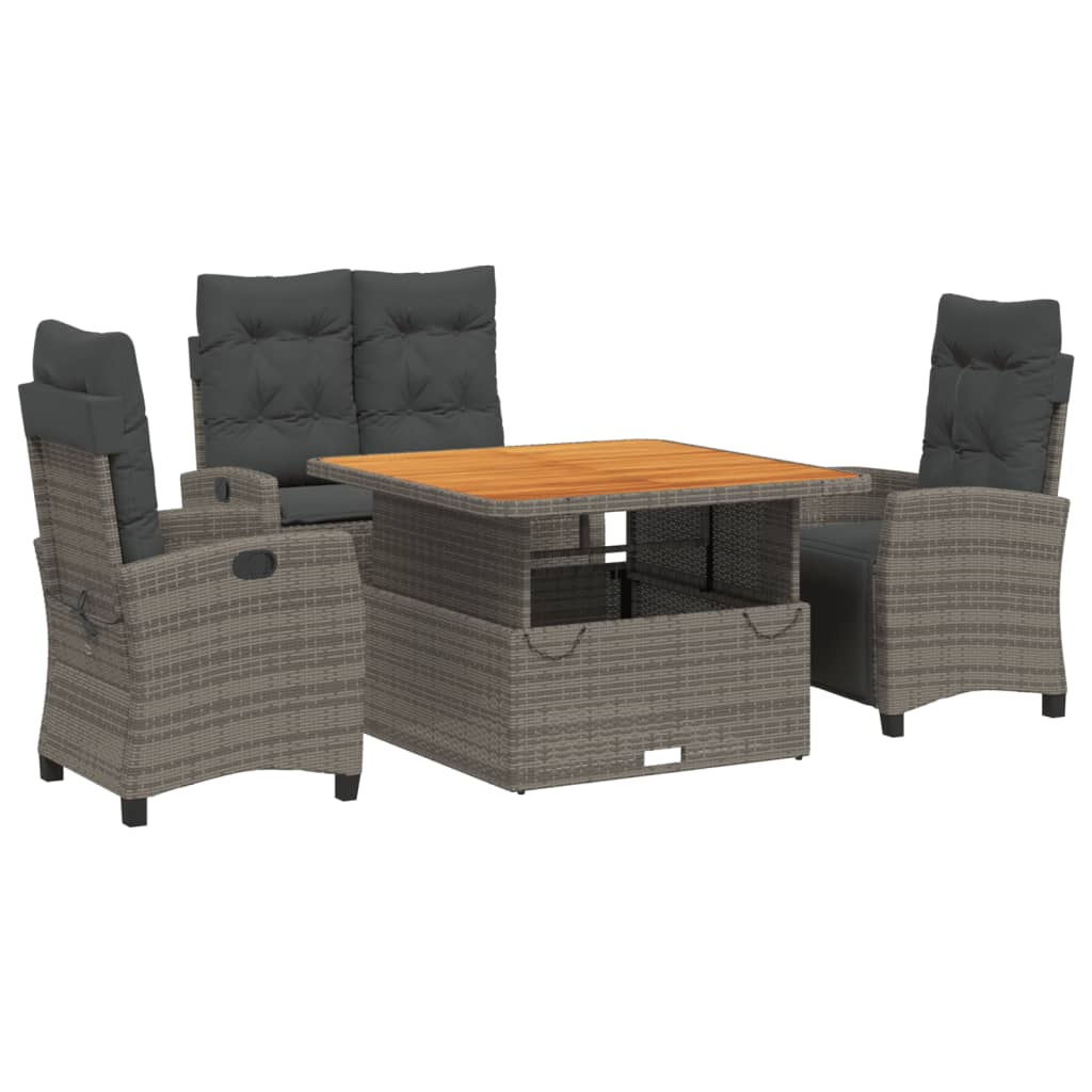 Set da Pranzo da Giardino 4 pz con Cuscini in Polyrattan Grigio | homemem39