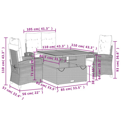 Set da Pranzo da Giardino 4 pz con Cuscini in Polyrattan Grigio | homemem39