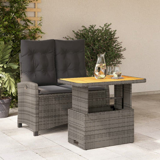 Set da Pranzo da Giardino 2 pz con Cuscini in Polyrattan Grigio - homemem39