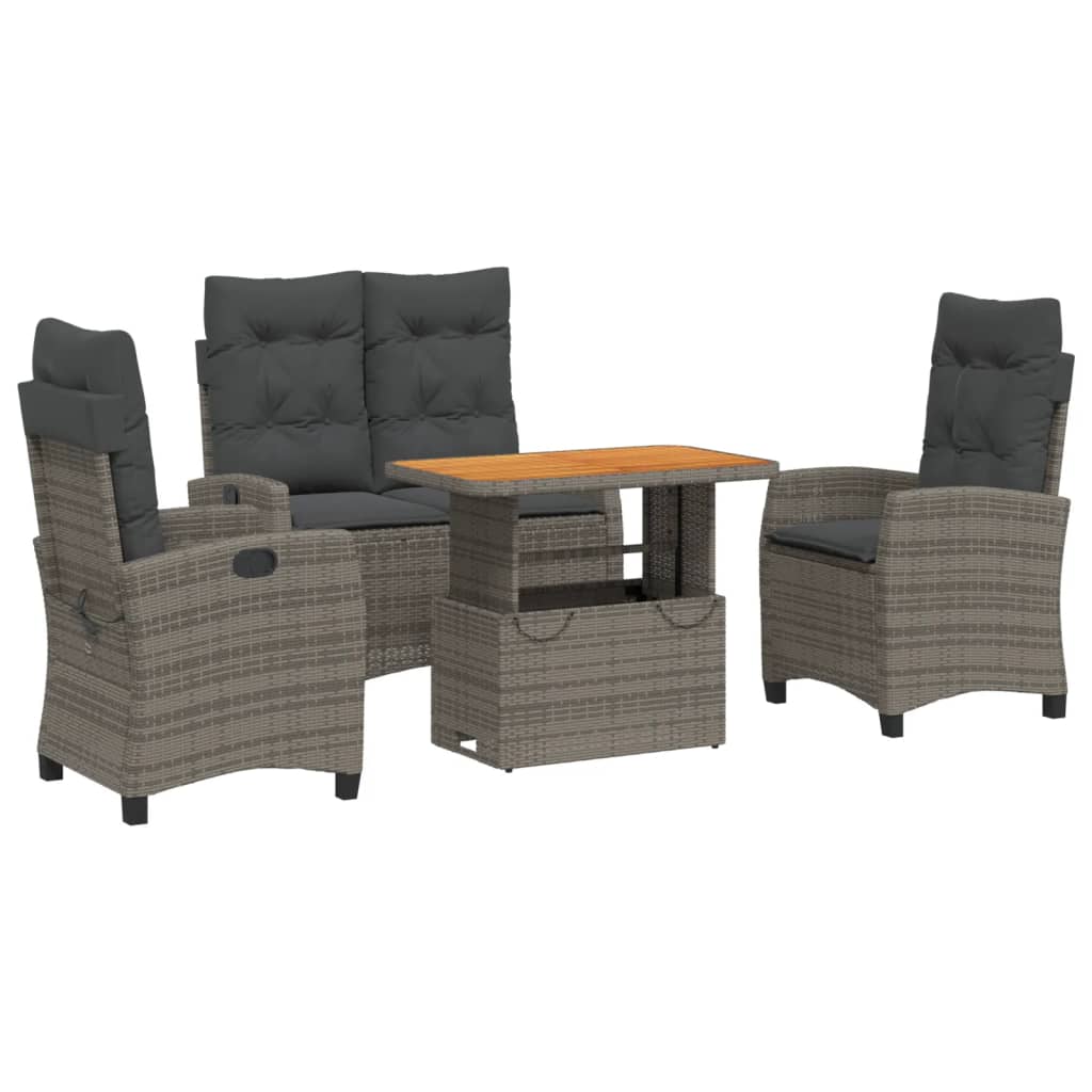 Set da Pranzo da Giardino 4 pz con Cuscini in Polyrattan Grigio | homemem39
