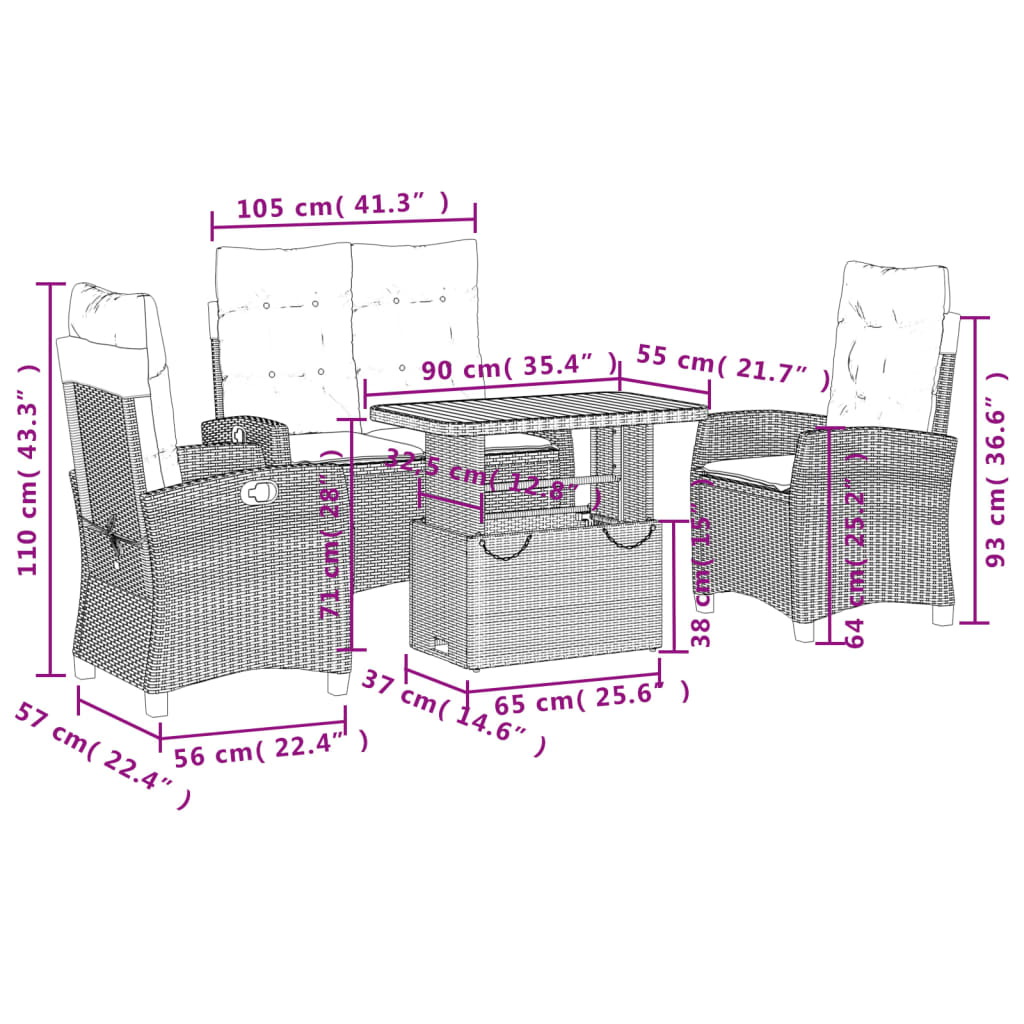 Set da Pranzo da Giardino 4 pz con Cuscini in Polyrattan Grigio - homemem39