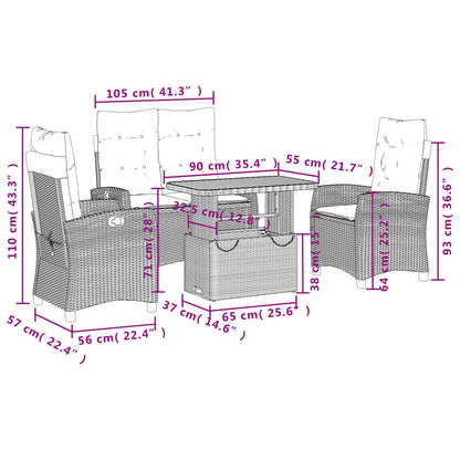 Set da Pranzo da Giardino 4 pz con Cuscini in Polyrattan Grigio - homemem39