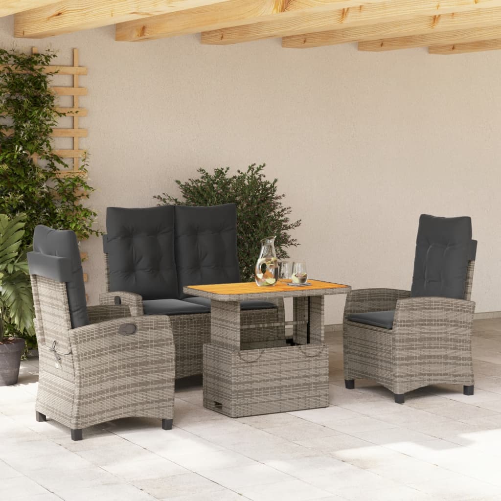 Set da Pranzo da Giardino 4 pz con Cuscini in Polyrattan Grigio | homemem39