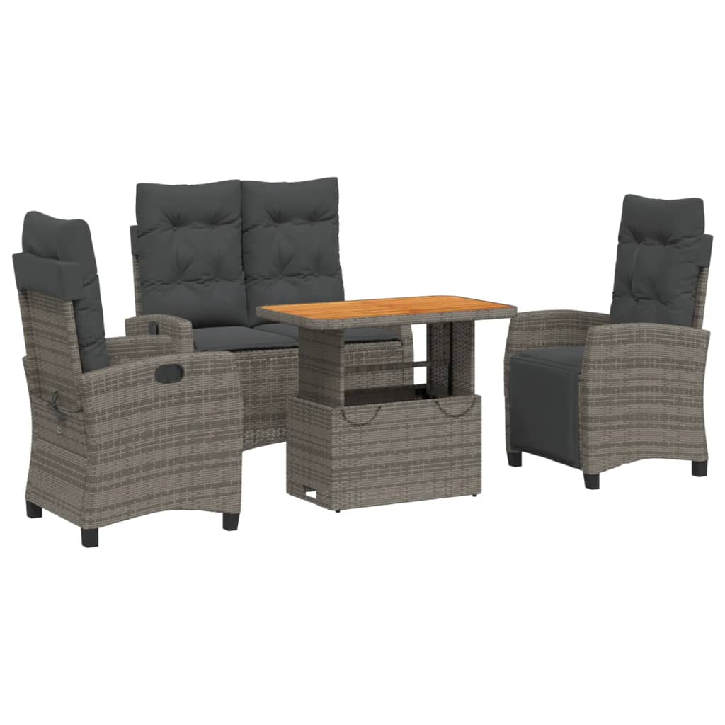 Set da Pranzo da Giardino 4 pz con Cuscini in Polyrattan Grigio | homemem39