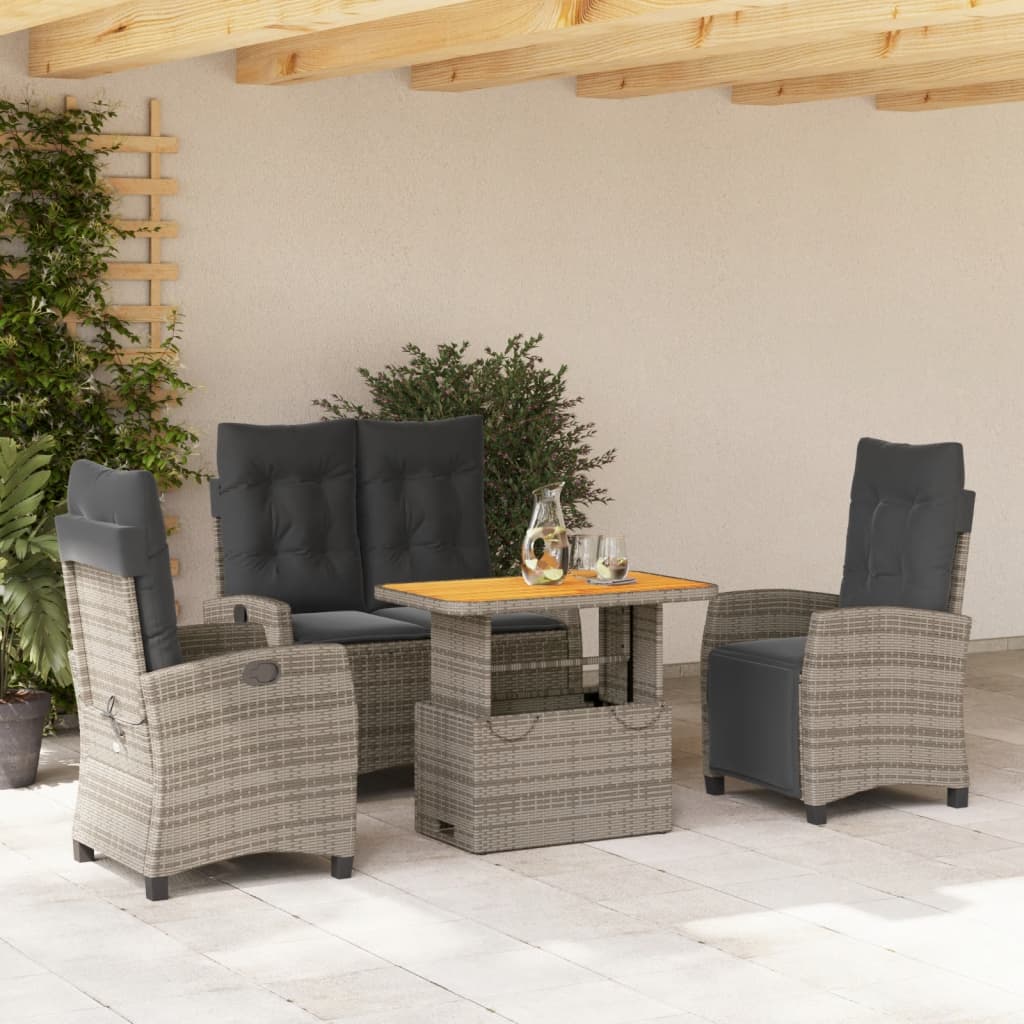 Set da Pranzo da Giardino 4 pz con Cuscini in Polyrattan Grigio - homemem39