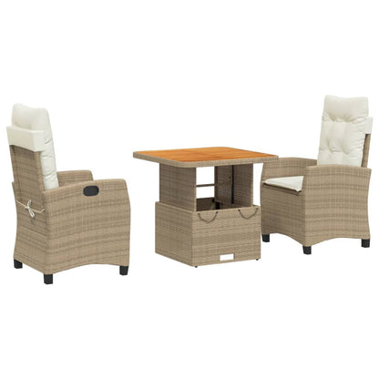 Set da Pranzo da Giardino 3 pz con Cuscini Beige in Polyrattan - homemem39