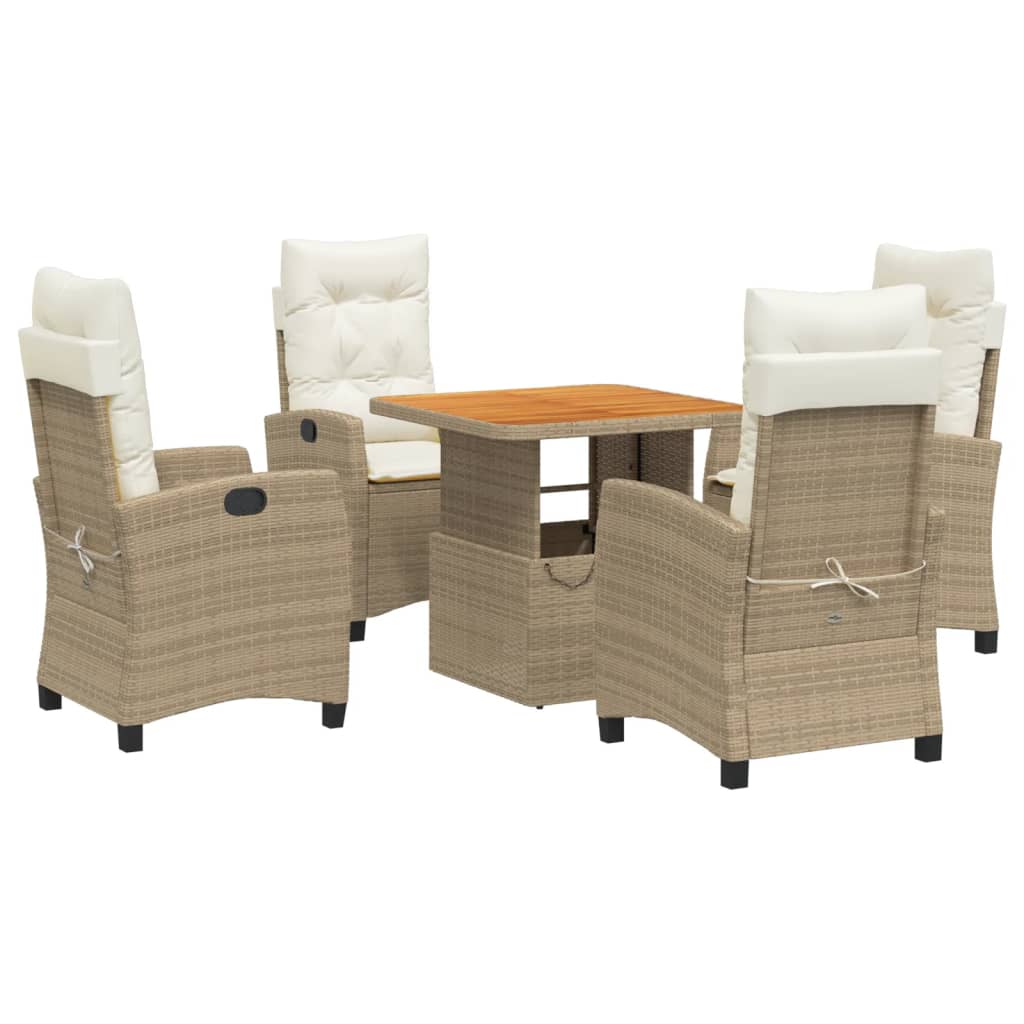 Set da Pranzo da Giardino 5 pz con Cuscini Beige in Polyrattan - homemem39