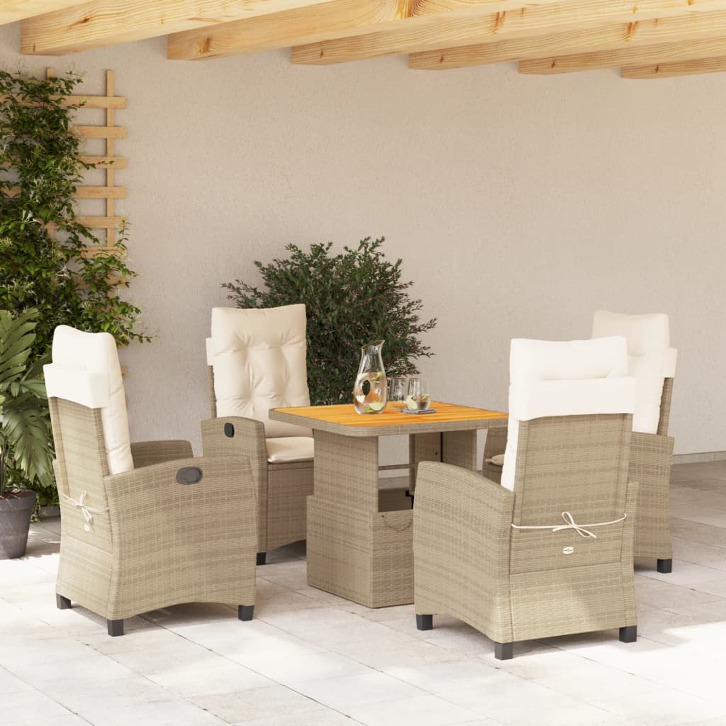 Set da Pranzo da Giardino 5 pz con Cuscini Beige in Polyrattan - homemem39