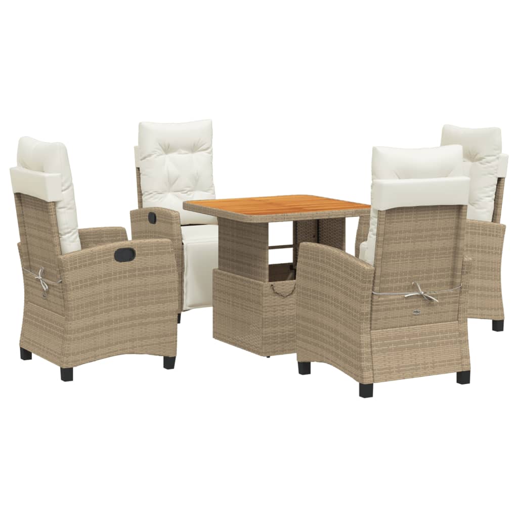 Set da Pranzo da Giardino 5 pz con Cuscini Beige in Polyrattan - homemem39