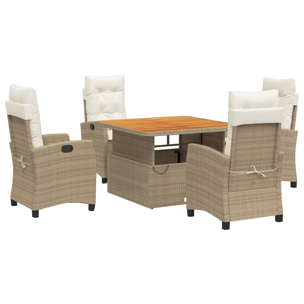 Set da Pranzo da Giardino 5 pz con Cuscini Beige in Polyrattan | homemem39