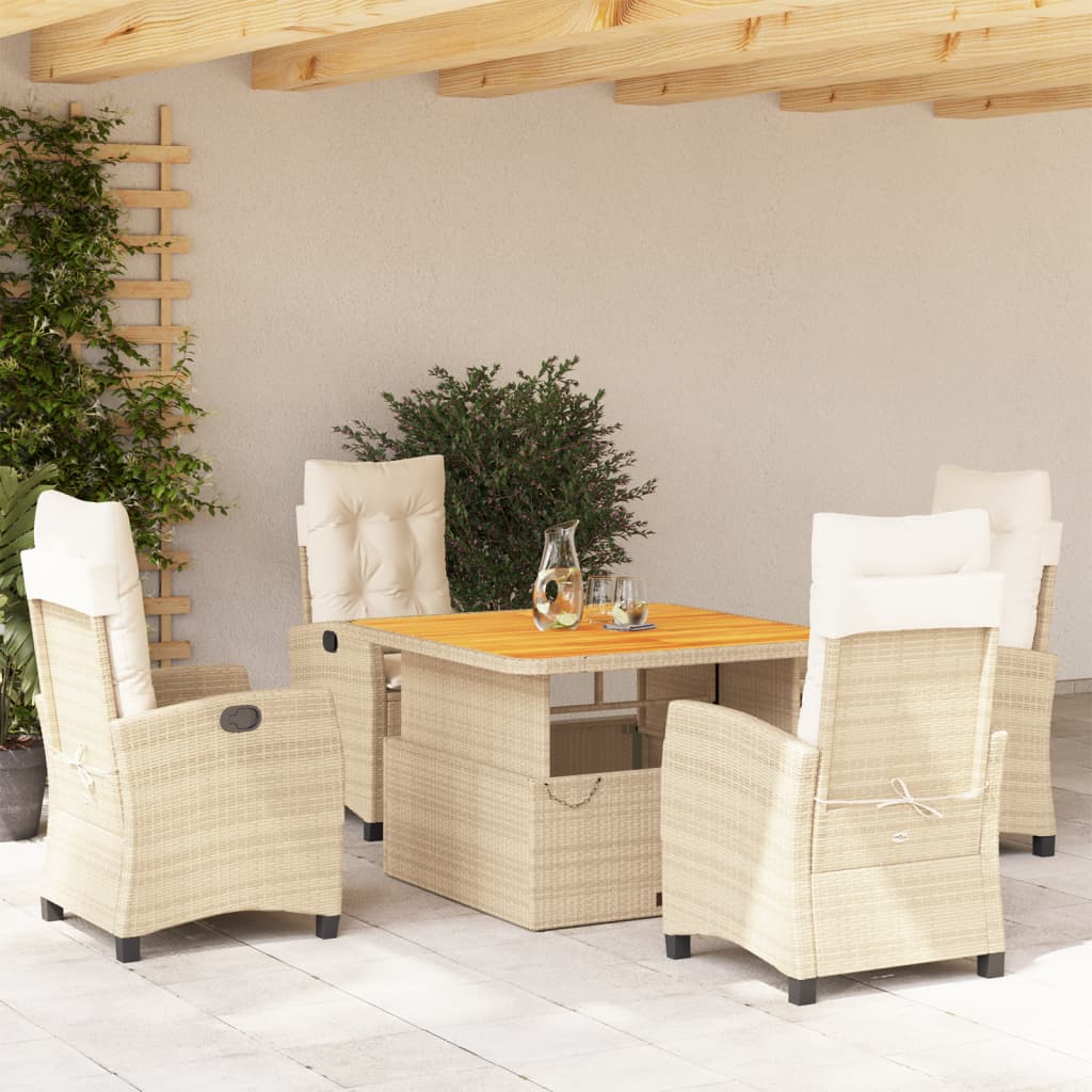 Set da Pranzo da Giardino 5 pz con Cuscini Beige in Polyrattan | homemem39