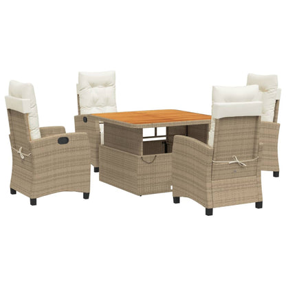 Set da Pranzo da Giardino 5 pz con Cuscini Beige in Polyrattan - homemem39