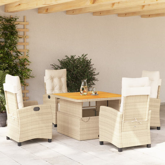Set da Pranzo da Giardino 5 pz con Cuscini Beige in Polyrattan - homemem39
