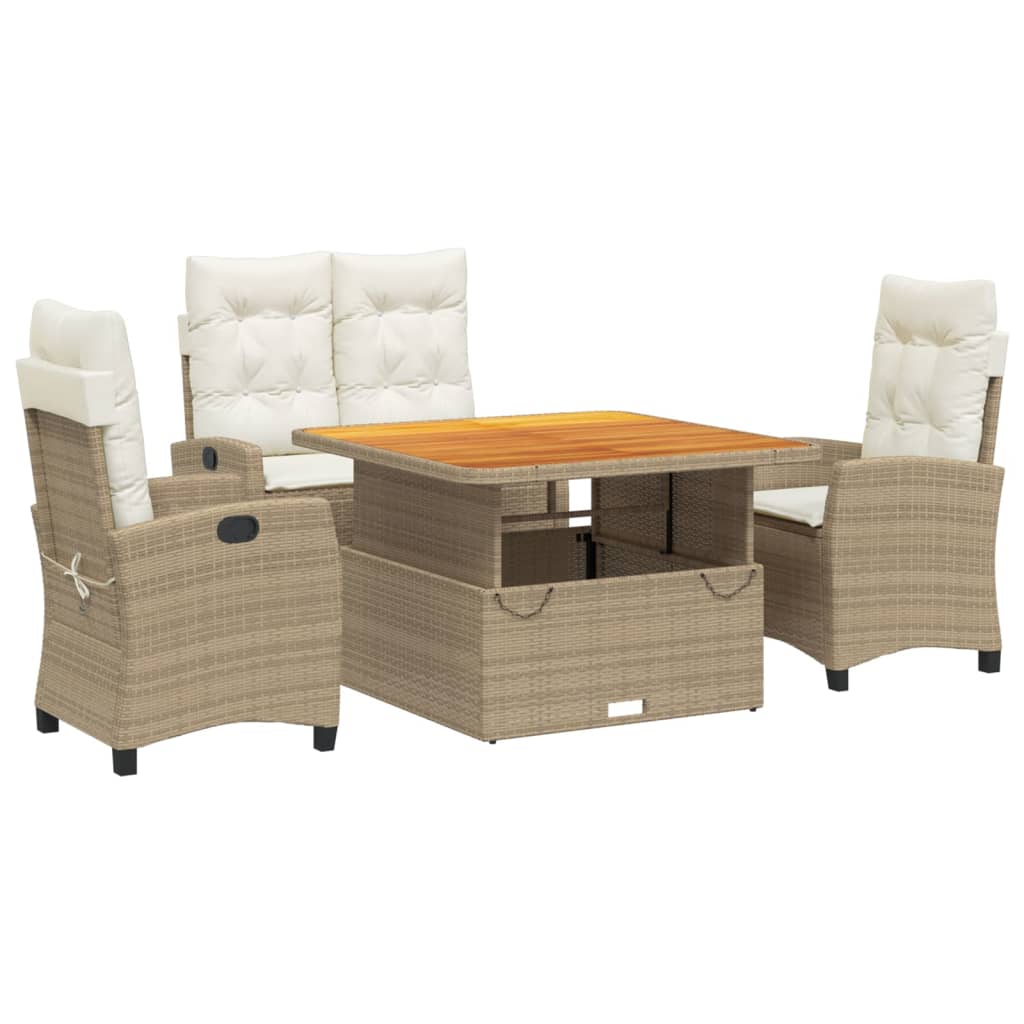 Set da Pranzo da Giardino 4 pz con Cuscini Beige in Polyrattan | homemem39