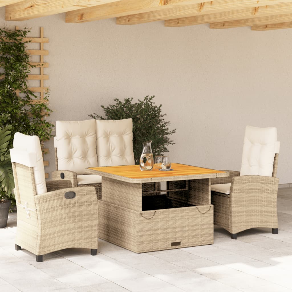 Set da Pranzo da Giardino 4 pz con Cuscini Beige in Polyrattan | homemem39