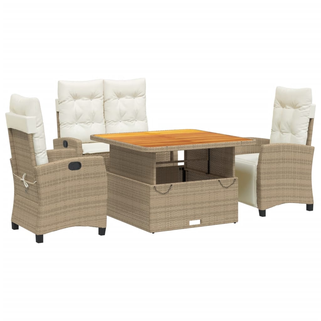 Set da Pranzo da Giardino 4 pz con Cuscini Beige in Polyrattan - homemem39
