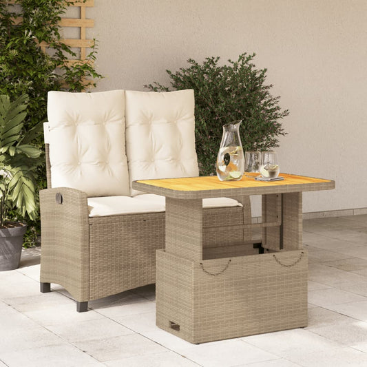 Set da Pranzo da Giardino 2 pz con Cuscini Beige in Polyrattan - homemem39