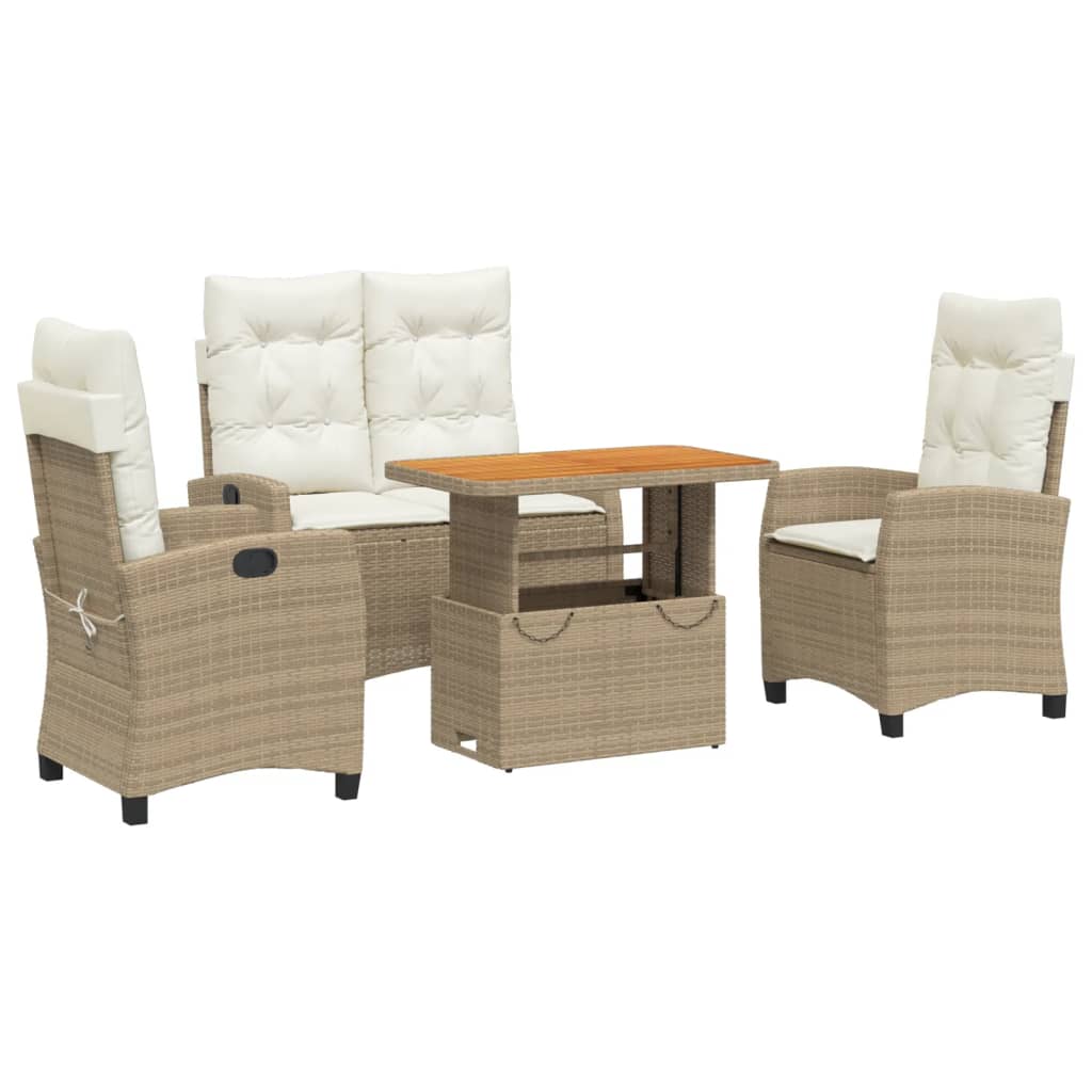 Set da Pranzo da Giardino 4 pz con Cuscini Beige in Polyrattan | homemem39