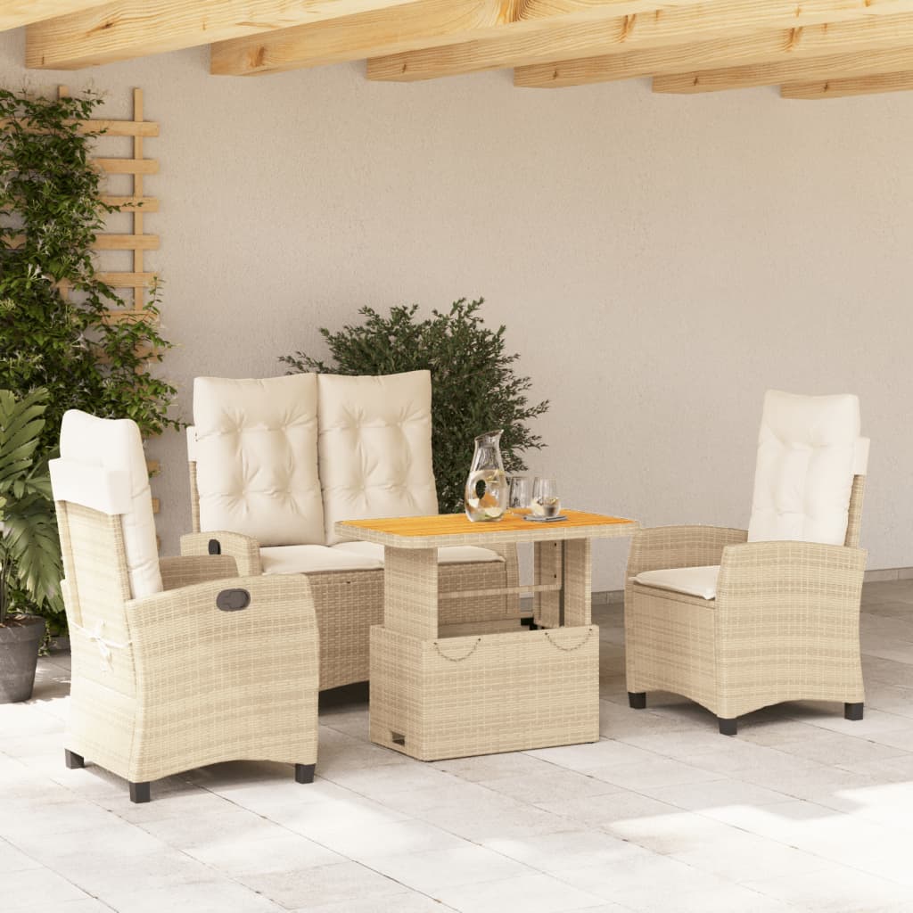 Set da Pranzo da Giardino 4 pz con Cuscini Beige in Polyrattan | homemem39