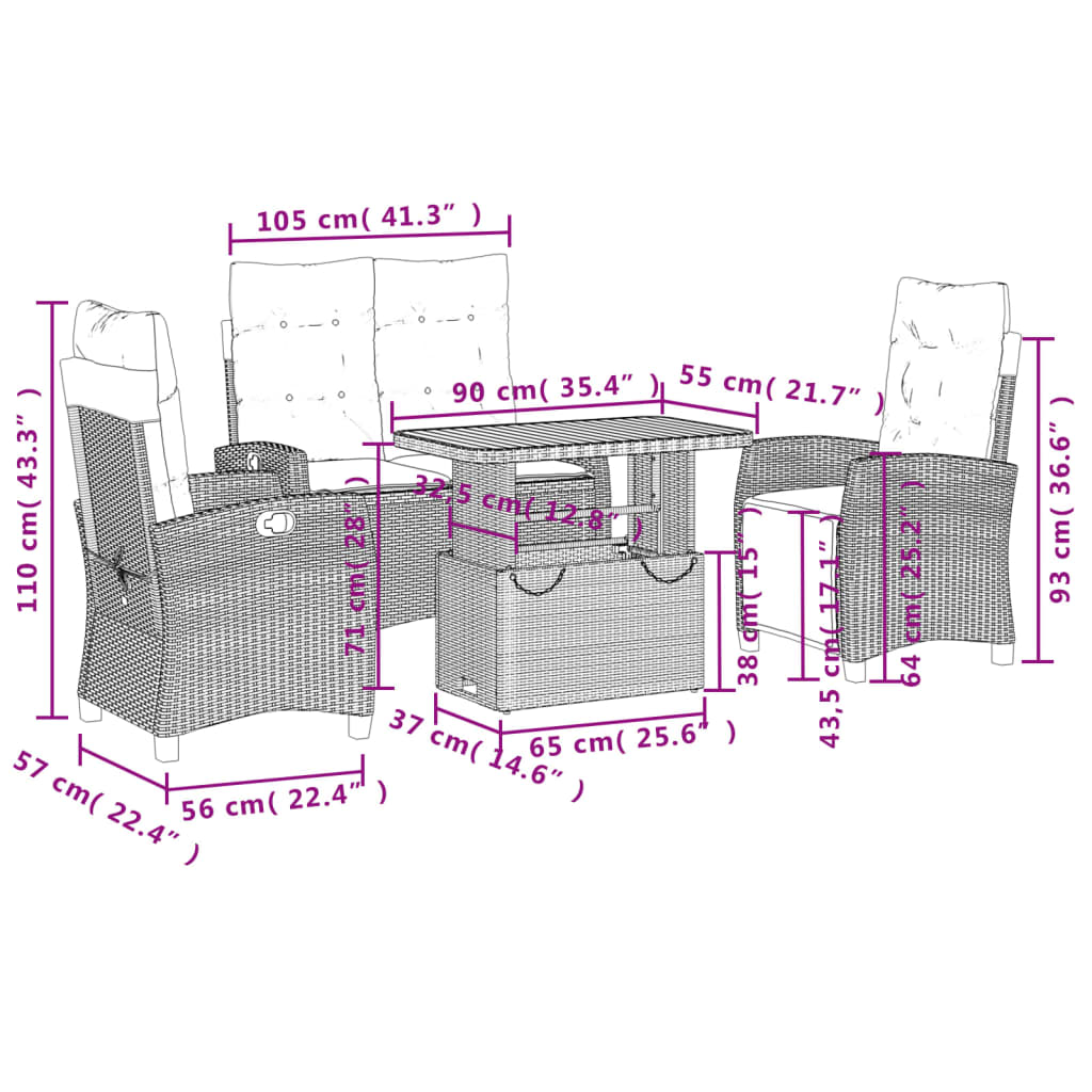 Set da Pranzo da Giardino 4 pz con Cuscini Beige in Polyrattan - homemem39