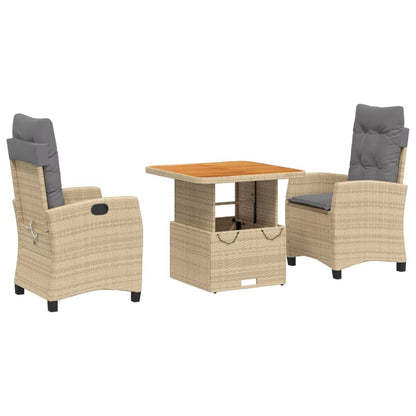 Set da Pranzo da Giardino 3 pz con Cuscini Beige in Polyrattan - homemem39