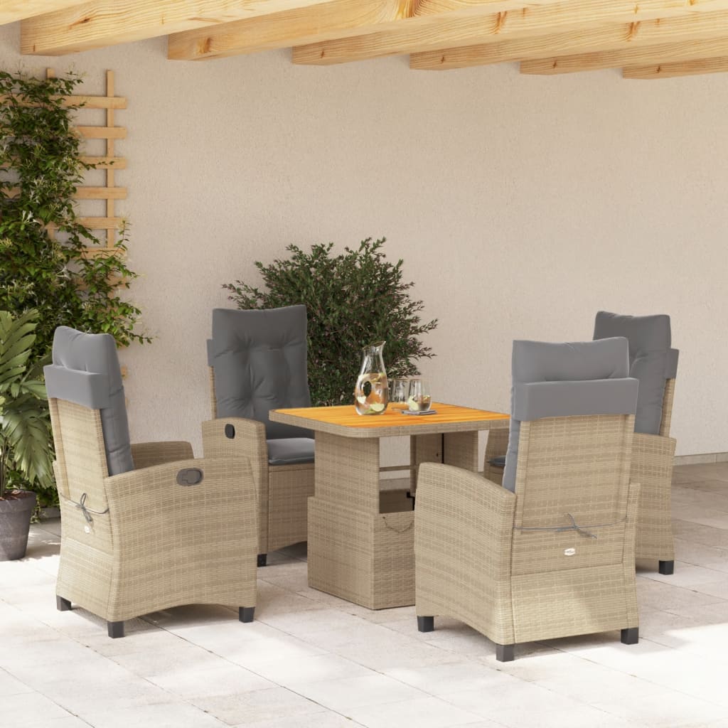 Set da Pranzo da Giardino 5 pz con Cuscini Beige in Polyrattan | homemem39