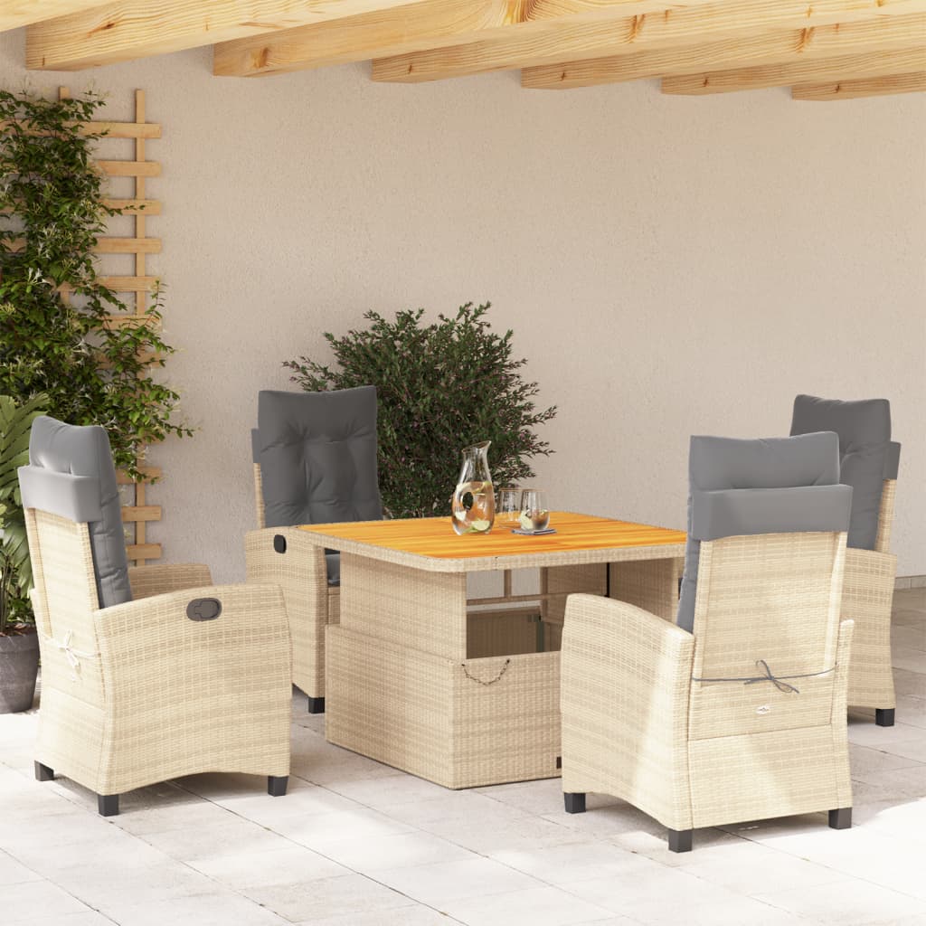 Set da Pranzo da Giardino 5 pz con Cuscini Beige in Polyrattan - homemem39