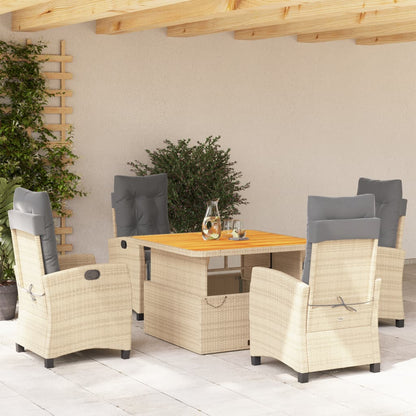 Set da Pranzo da Giardino 5 pz con Cuscini Beige in Polyrattan