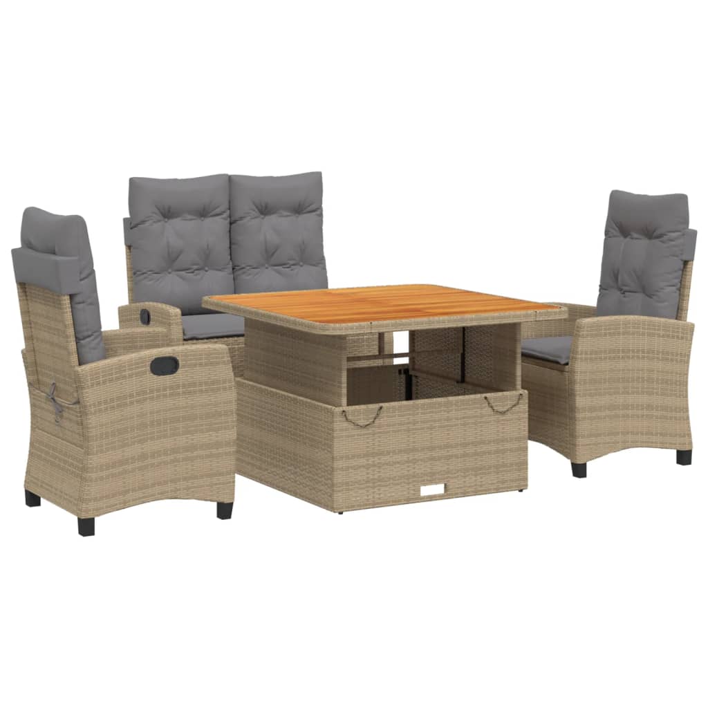 Set da Pranzo da Giardino 4 pz con Cuscini Beige in Polyrattan | homemem39