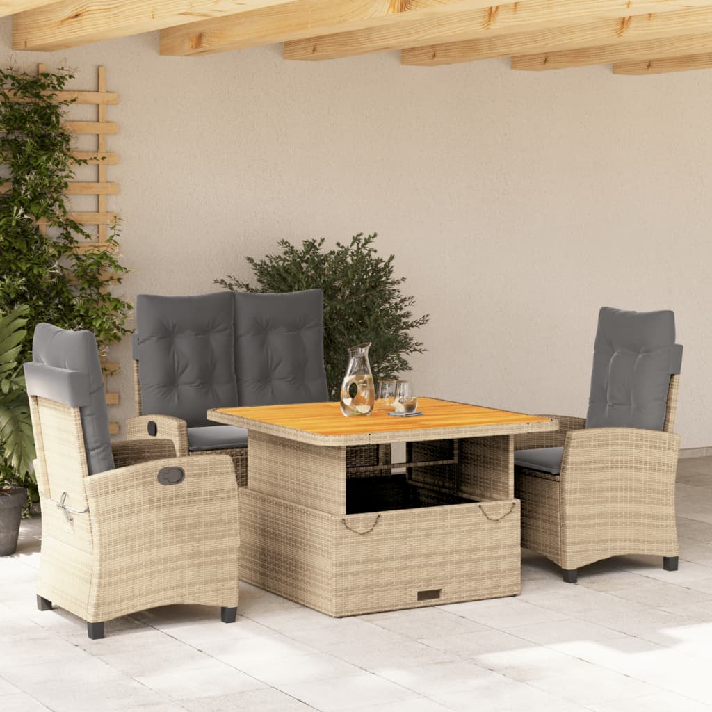 Set da Pranzo da Giardino 4 pz con Cuscini Beige in Polyrattan | homemem39