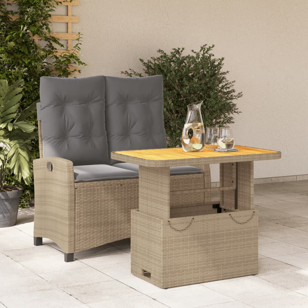 Set da Pranzo da Giardino 2 pz con Cuscini Beige in Polyrattan - homemem39