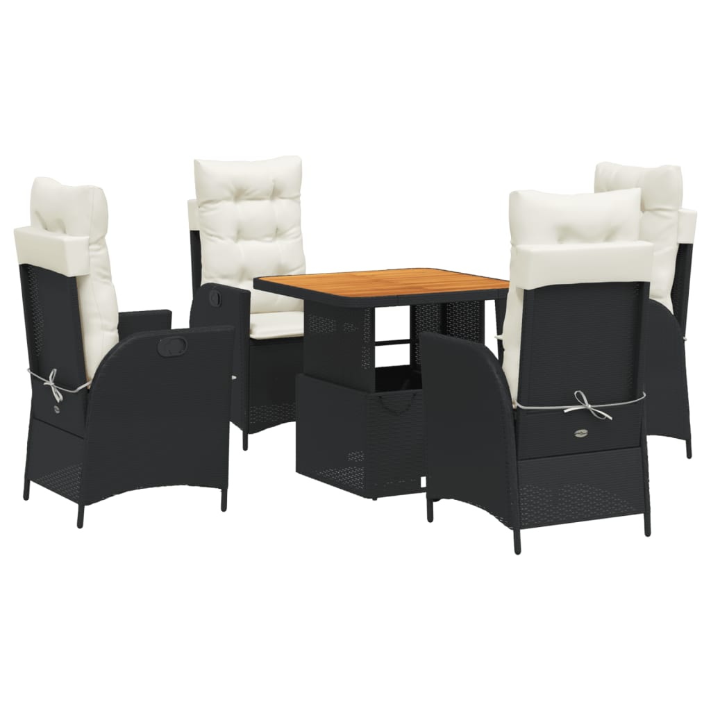 Set da Pranzo da Giardino 5 pz Nero con Cuscini in Polyrattan - homemem39