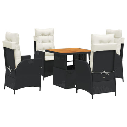 Set da Pranzo da Giardino 5 pz Nero con Cuscini in Polyrattan - homemem39
